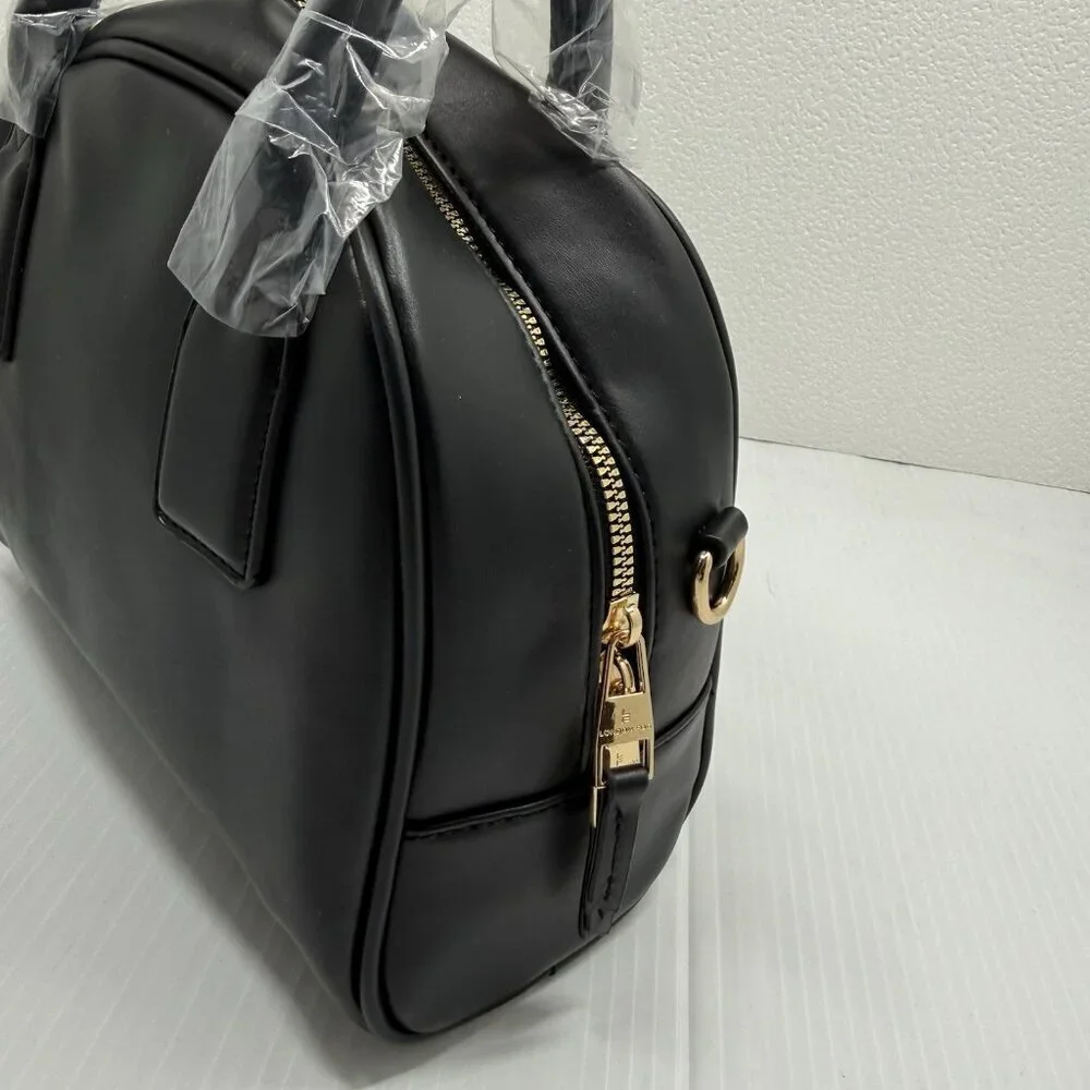 London Fog Doctor Bag Mini Smooth PU Satchel Black Crossbody Top Handle Bag NWT